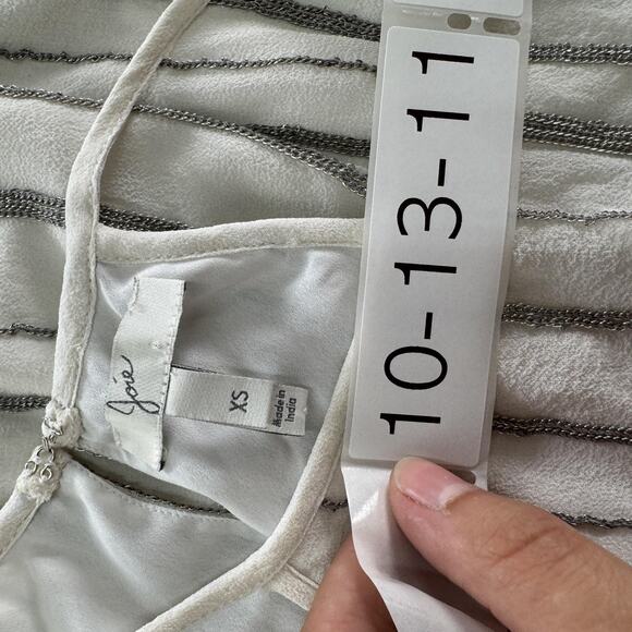 Joie Silk‎ Tank Top Womens XS White Silver Zelpha Striped Sheer Blouse Silk - Picture 6 of 10